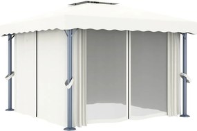 vidaXL Κιόσκι με Κουρτίνα και Φωτάκια LED Λευκό Κρεμ 3 x 3 μ.