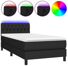 vidaXL Κρεβάτι Boxspring με Στρώμα &amp; LED Μαύρο 90x190 εκ. Υφασμάτινο