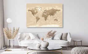 Εικόνα στο φελλό ενός όμορφου vintage παγκόσμιου χάρτη - 120x80  wooden