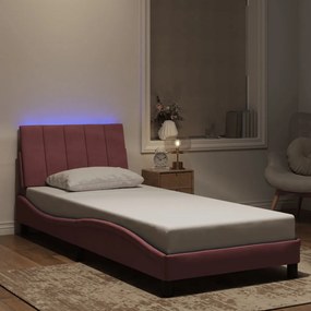 Πλαίσιο Κρεβατιού με LED Ροζ 90x190 εκ. Βελούδινο