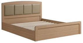 CALIBER Κρεβάτι Διπλό για Στρώμα 150x200cm, Απόχρωση Sonoma Oak, Κεφαλάρι Pu Μπεζ 158x210x100cm