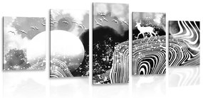 Εικόνα 5 μερών θαυματουργό τοπίο σε ασπρόμαυρο - 100x50