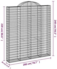 Συρματοκιβώτια Τοξωτά 8 τεμ. 200x30x220/240 εκ. Γαλβαν. Ατσάλι - Ασήμι