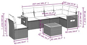 Καναπές Σετ 7 Τεμαχίων Μαύρο Συνθετικό Ρατάν με Μαξιλάρια - Μαύρο