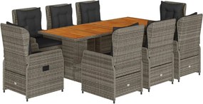 vidaXL Σετ Τραπεζαρίας Κήπου 9 τεμ. Γκρι Συνθ. Ρατάν με Μαξιλάρια