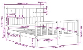 Κρεβάτι Βιβλιοθήκη Χωρίς Στρώμα 160x200 εκ Μασίφ Ξύλο Πεύκου - Λευκό