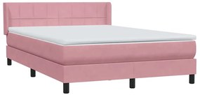 vidaXL Κρεβάτι Boxspring με Στρώμα Ροζ 140x210 εκ. Βελούδινο