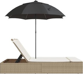 vidaXL Ξαπλώστρα Διπλή Μπεζ από Συνθετικό Ρατάν με Μαξιλάρια/Ομπρέλα