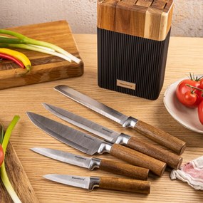 Σετ μαχαιριών Klausberg KB 7981, 6 τεμάχια, Ανοξείδωτο ατσάλι, Βάση, Καφέ/Γραφίτης