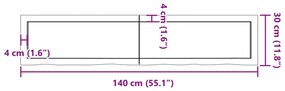 Ράφι Τοίχου Σκούρο Καφέ 140x30x(2-4) εκ. Επεξ. Μασίφ Ξύλο Δρυός - Καφέ