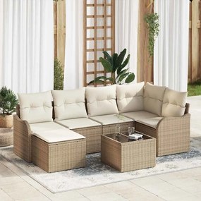 vidaXL Σετ Καναπέ Κήπου με μαξιλάρι 7 pcs Μπεζ Πολυ ράταν