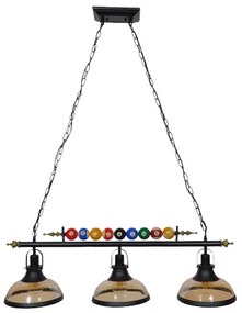 GloboStar BILLIARD SERIES 01280 Vintage Industrial Κρεμαστό Φωτιστικό Οροφής Τρίφωτο 3 x E27 Mαύρο Μεταλλικό Μ96 x Π25 x Υ30cm