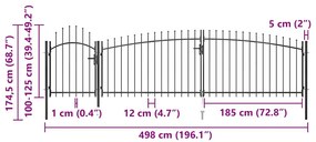 vidaXL Καγκελόπορτα με Λόγχες Μαύρη 5 x 1,75 μ.
