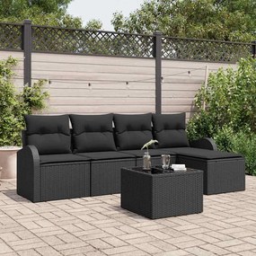 vidaXL Σετ Καναπέ Κήπου με μαξιλάρι 6 pcs Μαύρο Πολυ ράταν
