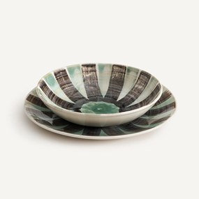 Σετ 4 ρηχά πιάτα από ριγέ εμαγιέ κεραμικό, Viana