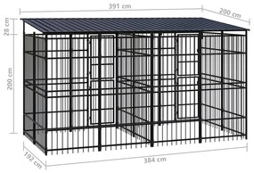 Κλουβί Σκύλου Εξωτερικού Χώρου με Οροφή 7,37 μ² από Ατσάλι - Μαύρο