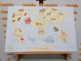 Εικόνα του παγκόσμιου χάρτη με τα ζώα - 120x80