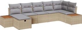 vidaXL Σετ Καναπέ Κήπου με μαξιλάρι 7 pcs Μπεζ Πολυ ράταν