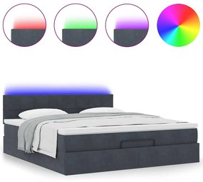 Οθωμανικό κρεβάτι με στρώμα &amp; LEDs Σκούρο γκρι 180x200cm Velvet - Γκρι