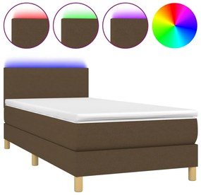vidaXL Κρεβάτι Boxspring με Στρώμα &amp; LED Σκ.Καφέ 80x200 εκ. Υφασμάτινο