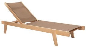 SUNBED PROFESSIONAL CRETA BEECH WOOD IN NATURAL COLOR &amp; MOCHA TEXTILENE 200x61-66x31-91Hcm.