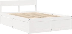 vidaXL Κρεβάτι με Συρτάρια+Στρώμα Λευκό 120x200 εκ. Μασίφ Ξύλο Πεύκου