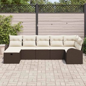 vidaXL Σετ Καναπέ Κήπου με μαξιλάρι 7 pcs Καφέ Πολυ ράταν