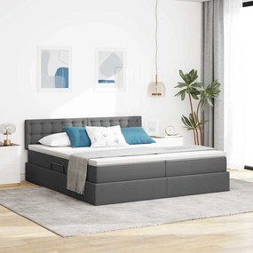 vidaXL Κρεβάτι Αποθήκης Σκούρο Γκρι 200 x 200 cm Τεχνητό Δέρμα