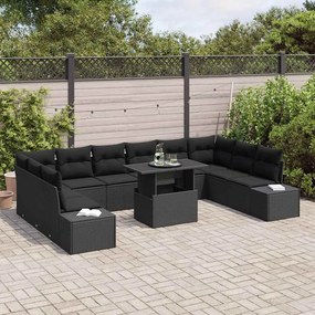 vidaXL Σετ Καναπέ Κήπου με αποθήκευση 11 pcs Μαύρο Πολυ ράταν
