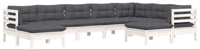 vidaXL Σαλόνι Κήπου Σετ 9 Τεμαχίων Λευκό Μασίφ Ξύλο Πεύκου &amp; Μαξιλάρια