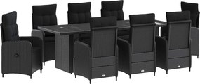 vidaXL Σετ Εξωτερικής Τραπέζης 9 τμχ. Μαύρο 240 x 90 x 75 cm