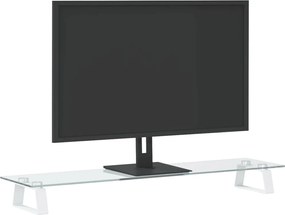 vidaXL Βάση Οθόνης Λευκή 80 x 20 x 8 εκ. από Ψημένο Γυαλί και Μέταλλο