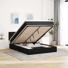vidaXL Οθωμανικό κρεβάτι με στρώμα &amp; LEDs Μαύρο 140x190cm Velvet