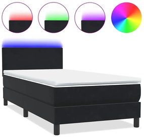 vidaXL Κρεβάτι Boxspring με Στρώμα &amp; LED Μαύρο 90x210 εκ. Βελούδινο