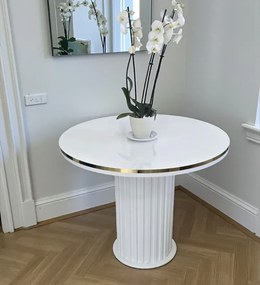 Stewehome Λευκό Στρογγυλό Τραπέζι MDF με Ασημί Λεπτομέρεια 90x75 cm