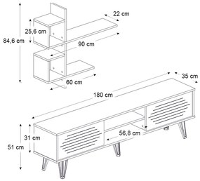 Σύνθεση τηλεόρασης Salerno Megapap χρώμα λευκό 180x35x51εκ.
