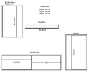 ΣΥΝΘΕΤΟ ΣΑΛΟΝΙΟΥ ZAFIRA PAKOWORLD SONOMA-ΛΕΥΚΟ 190X35X190ΕΚ