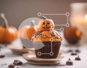 Intra Συλλεκτικό Ξύλινο Παζλ Plywood  4mm - Cupcakes με διακόσμηση σε σχήμα κολοκύθας σε πιάτα Σε Ξύλινο Κουτί - Διαστάσεις: 10x10 cm – 25 κομμάτια