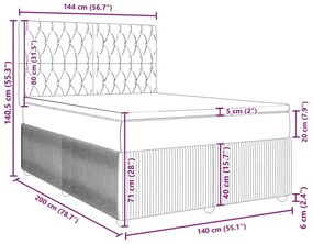 Κρεβάτι Boxspring με Στρώμα Σκούρο Γκρι 140x200 εκ. Βελούδινο - Γκρι