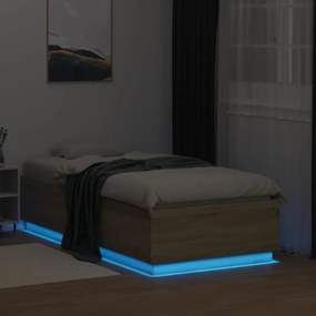 vidaXL Πλαίσιο Κρεβατιού με LED Sonoma Δρυς 75x190 εκ. Επεξεργ. Ξύλο