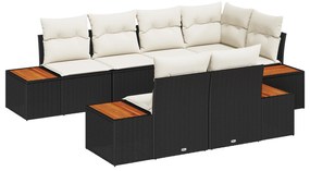 vidaXL 7 Τεμαχίων Σετ Καναπέ Κήπου με Μαξιλάρια Μαύρο Πολυ Ρατάν Ακακία