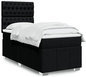 vidaXL Κρεβάτι Boxspring με Στρώμα Μαύρο 90x190 εκ.Υφασμάτινο