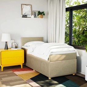 vidaXL Κρεβάτι Boxspring με Στρώμα Κρεμ 90x200 εκ.Υφασμάτινο
