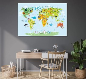 Εικόνα στο φελλό ενός παιδικού παγκόσμιου χάρτη με ζώα - 120x80  arrow