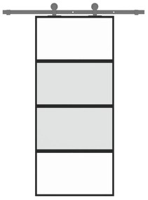 vidaXL Συρόμενη Πόρτα Μαύρη 90 x 205 εκ. από Ψημένο Γυαλί & Αλουμίνιο
