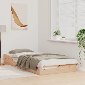 vidaXL Κρεβάτι δαπέδου Καφέ 90 x 210 cm Μασίφ ξύλο πεύκου