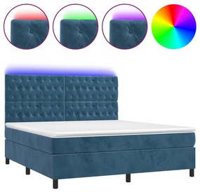 vidaXL Κρεβάτι Boxspring με Στρώμα & LED Σκ. Μπλε 160x200εκ. Βελούδινο