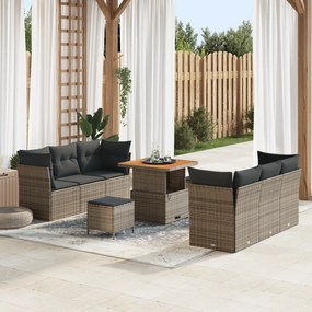 vidaXL Σετ Καναπέ Κήπου με μαξιλάρι 9 pcs Γκρι 80 x 80 x 71 cm
