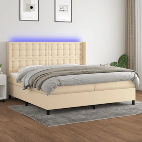 Κρεβάτι Boxspring με Στρώμα &amp; LED Κρεμ 200x200 εκ. Υφασμάτινο