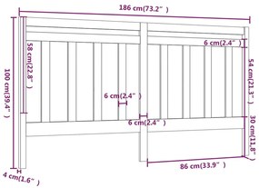 vidaXL Κεφαλάρι Κρεβατιού Γκρι 186 x 4 x 100 εκ. από Μασίφ Ξύλο Πεύκου